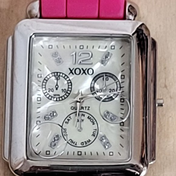 XOXO Watch Accutime Pink Silicone Band Rectangle Face New Battery Works - Picture 2 of 7